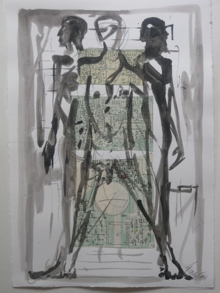 o.T., 2014, Acryl/Collage auf Papier (Bütten), 42 x 30 cm